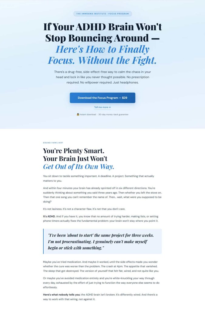 Screenshot of Focus Program landing page #3