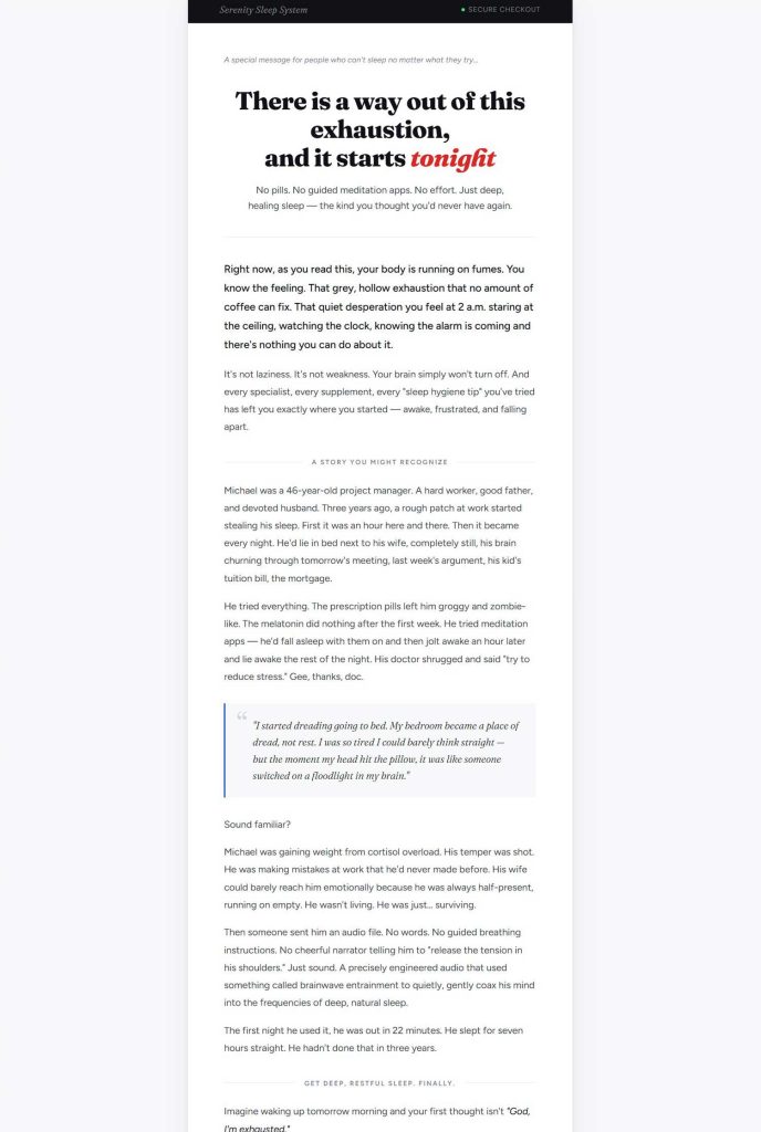 Serenity Sleep System landing page option 2.